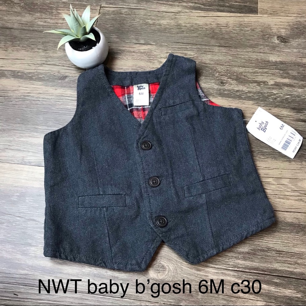 NWT baby b’gosh plaid‎ grey vest